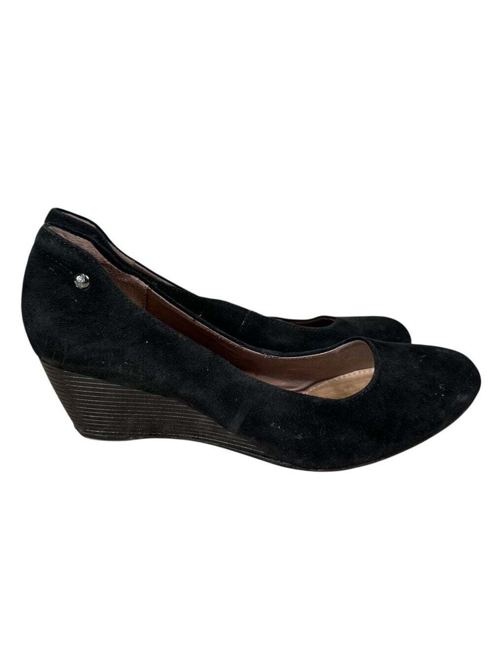 Hush Puppies Black Suede Wedge Pumps Size 10 Comfortcore Workwear Chiccore